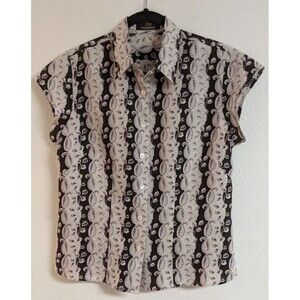 Women's Jim Thompson 100% Linen Button-Up Cap Sleeve Floral Paisley Top 8